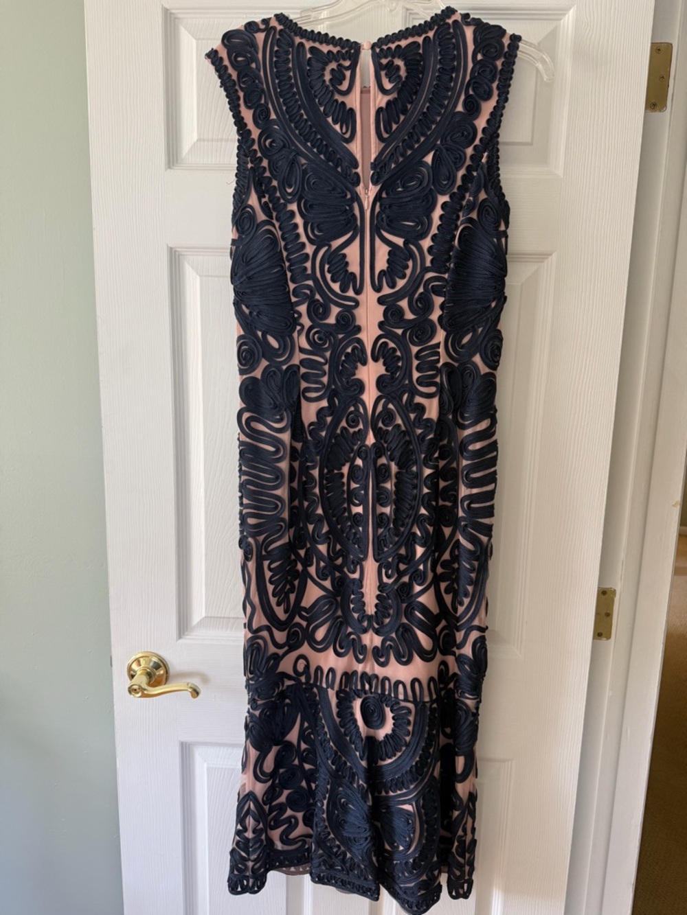 JS Collections Navy and Blush Pink Embroidered Midi Dress